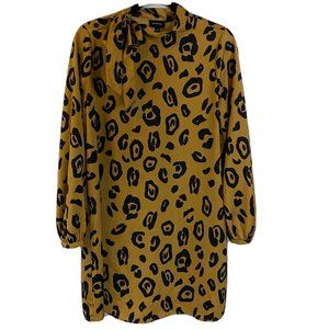 Who What Wear Women’s Cheetah Midi Long Sleeve Dress Tie Neck Small